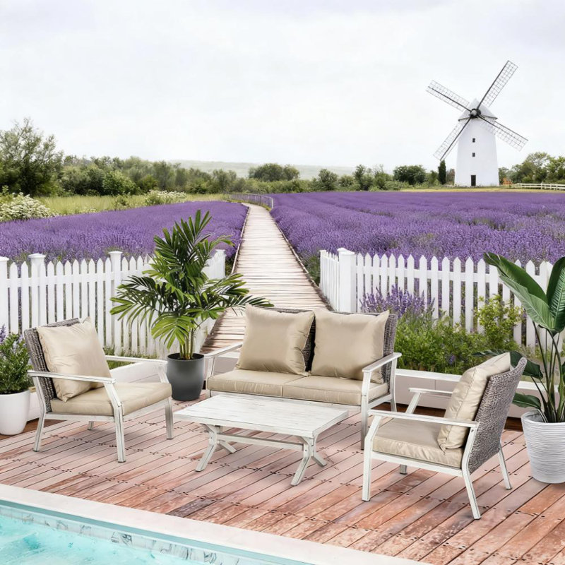 Ensemble de conversation 4 pièces avec coussins pour la cour, la piscine et le jardin