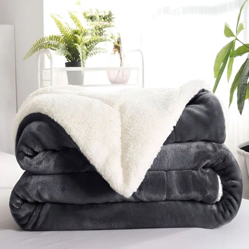Kaylie Soft Sherpa Fleece Fur Thick Dual Sided Reversible Blanket Throw, 230cm x 270cm, Grey