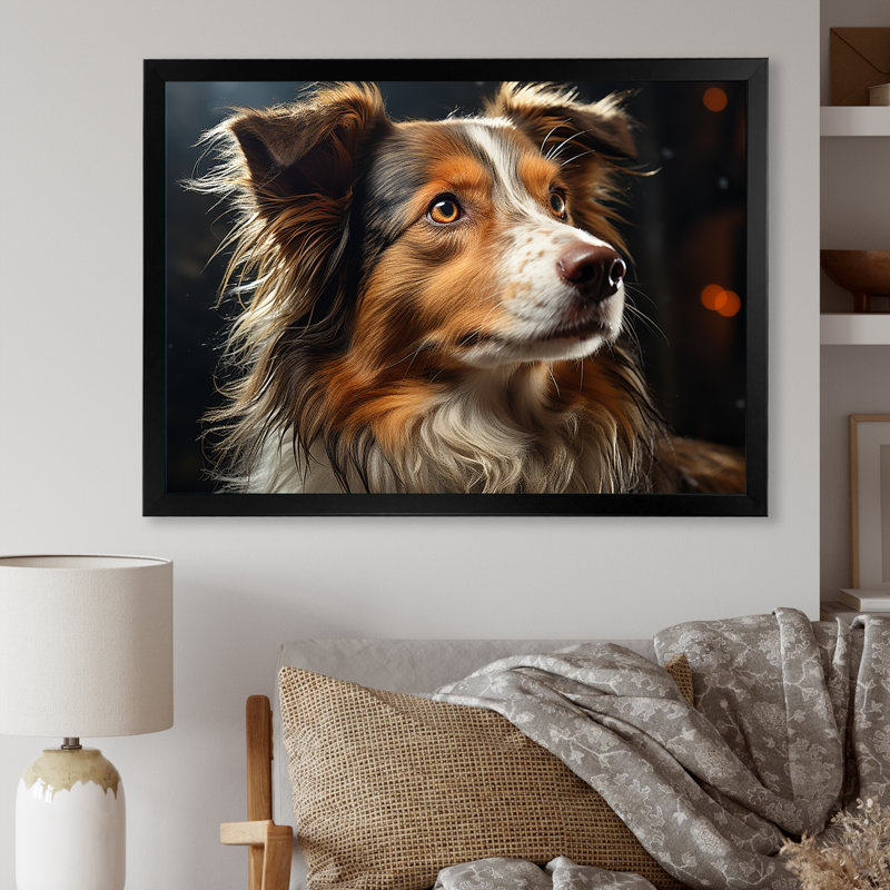 Collie Contemplation sur toile, Cadre flottant doré, H 20 po x l 12 po x P 1 po