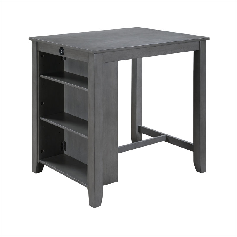 Table de salle à manger à hauteur de comptoir pour petits espaces, panneau de fibres à densité moyenne gris froid, carré de 36 pouces avec ports USB et 3 tablettes, 2 à 4 places assises