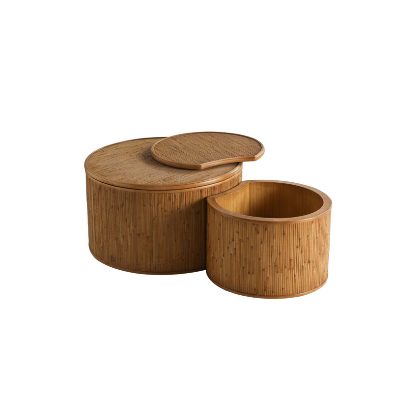 Ensemble de tables basses vintage en rotin avec rangement et fonction gigogne