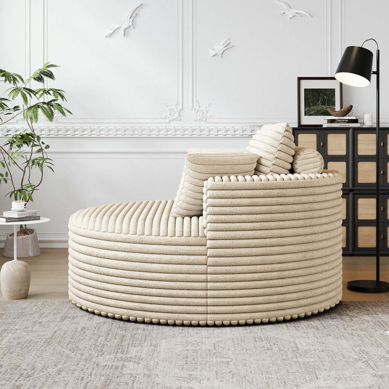 Canapé simple en velours côtelé avec coussins, Beige