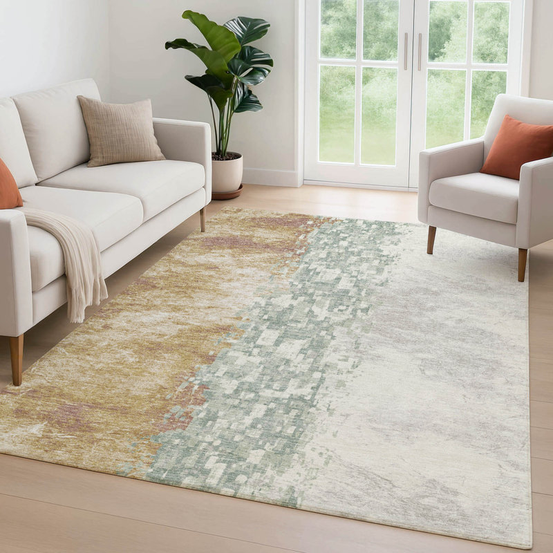 Tapis moderne Ceajay ACN3112 lavable à la machine pour intérieur et extérieur, Crème, 3 pi x 5 pi