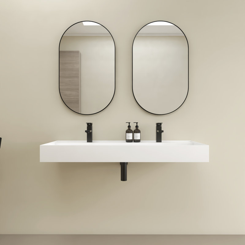 47" Wall Mount Rectangle Vessel Sink With Double Faucet Holes