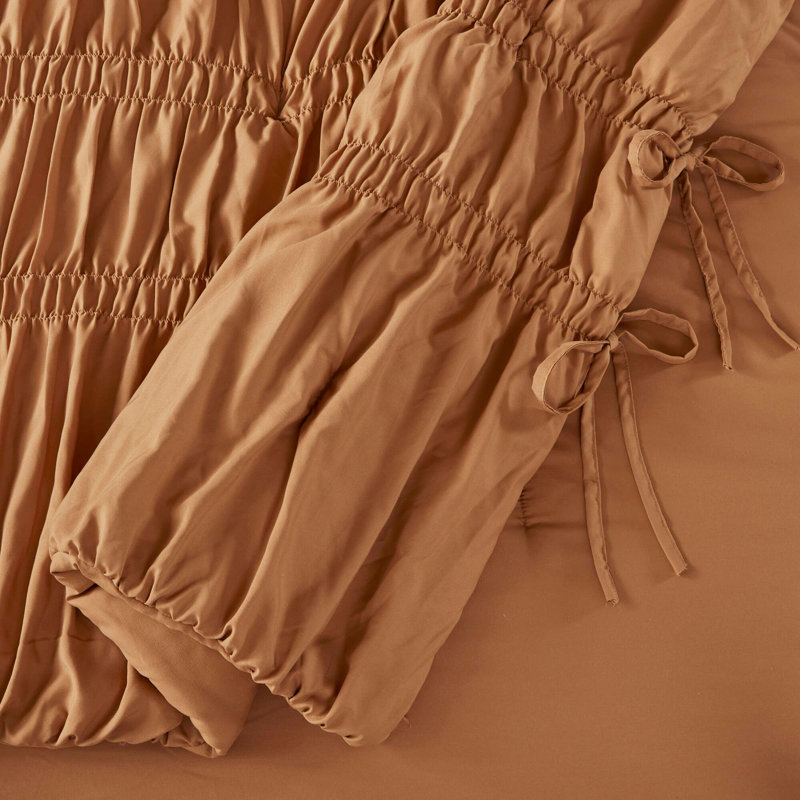 Ensemble d'édredon 2 pièces, Édredon pour lit simple + 1 taie décorative, Brun
