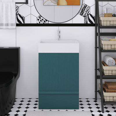 Meuble-lavabo autoportant à rayures 20 po avec lavabo en céramique