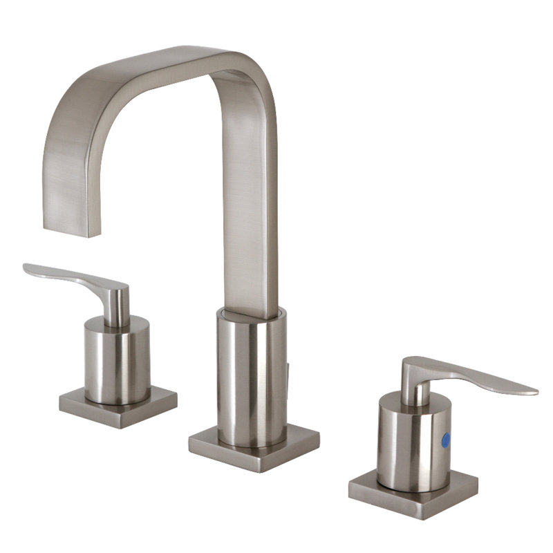 Kingston Brass Serena Two-Handle 3-Hole Deck Mount Widespread Bathroom Faucet with Retail Pop-Up Drain, Brushed Nickel