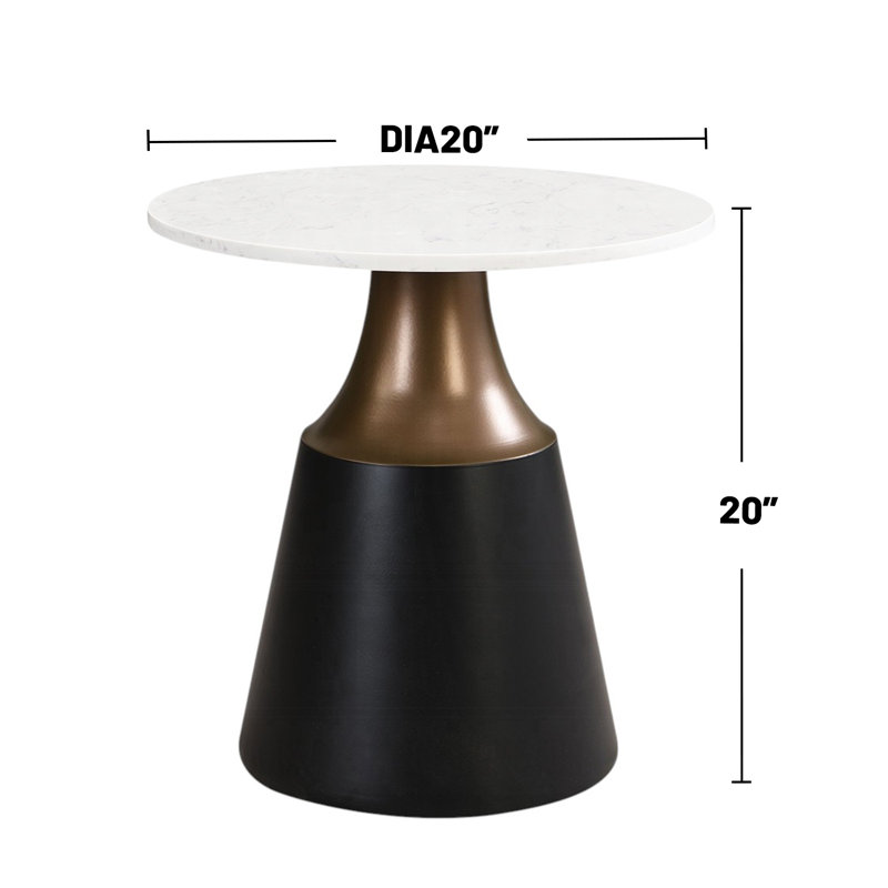Table de bout ronde avec plateau en marbre blanc et noir