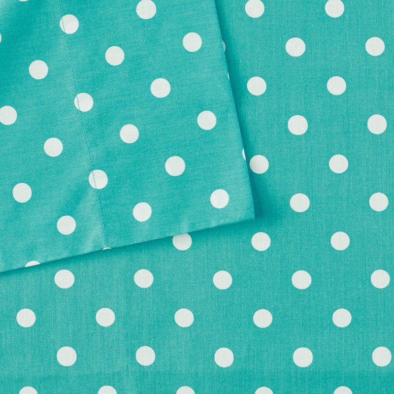 Seafoam Polka Dot Cotton Percale Full Sheet Set