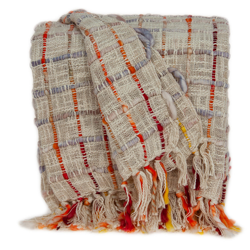 Adlily Beige and Yellow Handloomed Cotton Throw Blanket