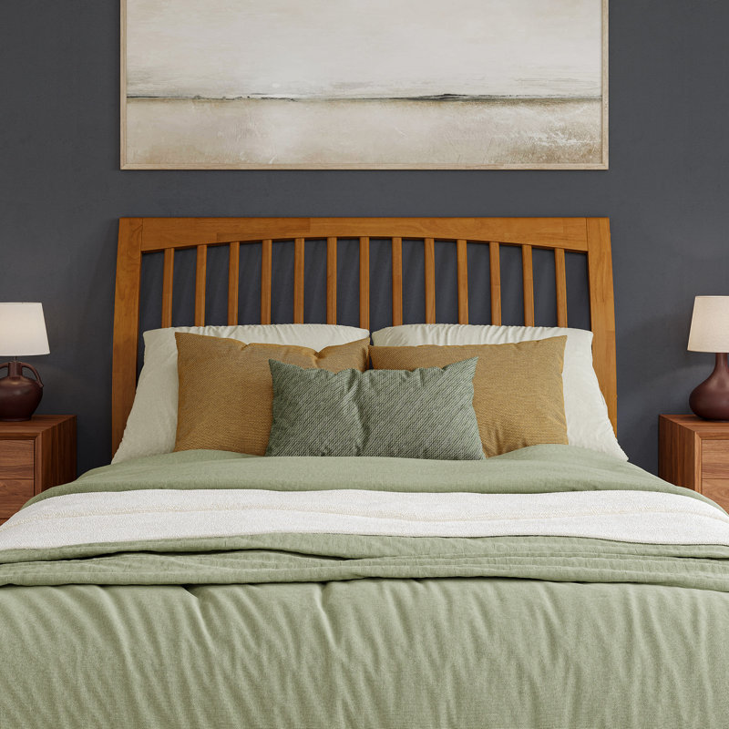 Omariah Solid Wood Traditional Slat Sleigh Headboard, Queen, Light Toffee