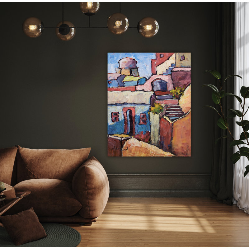 Santorini III - reproduction d'artiste sur toile, L 62 po x H 42 po x P 2 po, Cadre flottant noir