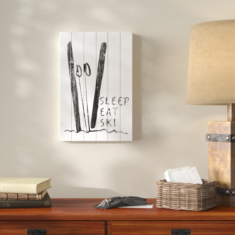 «Sleep Eat Ski», reproduction d'art textuel sur bois, H 60 po x l 40 po