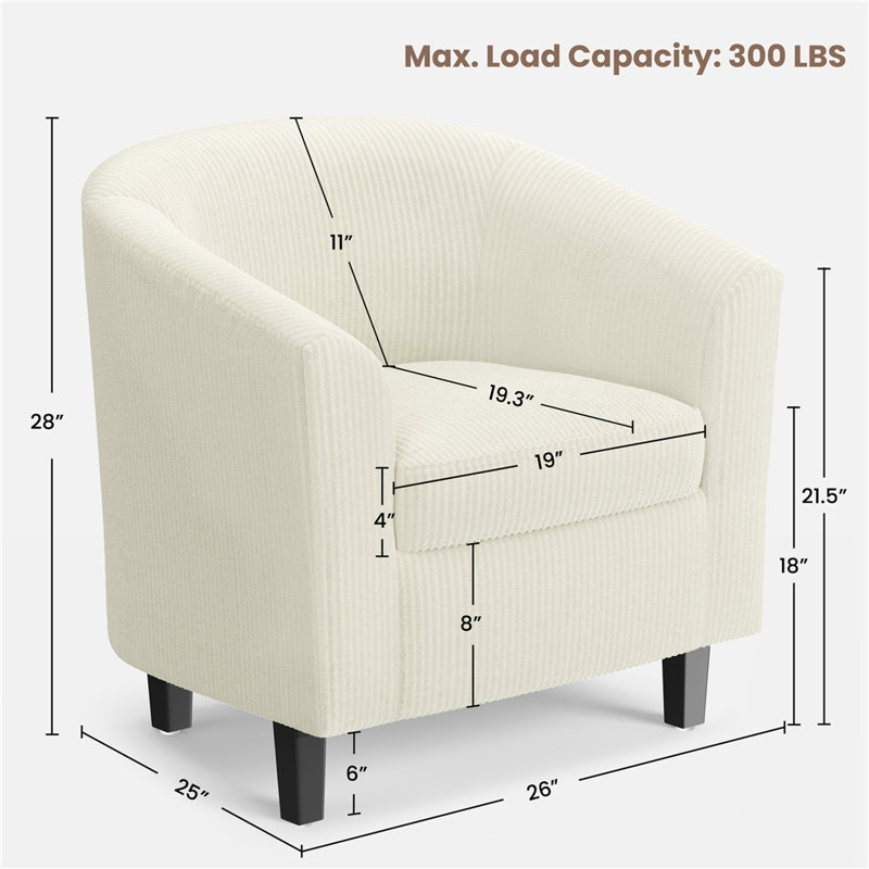 Fauteuil demi-tonneau avec fauteuil club demi-tonneau Seldon, Beige Corduroy