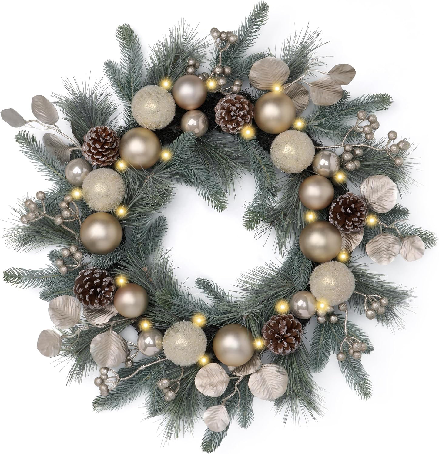Valery Madelyn 20 Inch Pre-Lit Christmas Wreath for Front Door with ...