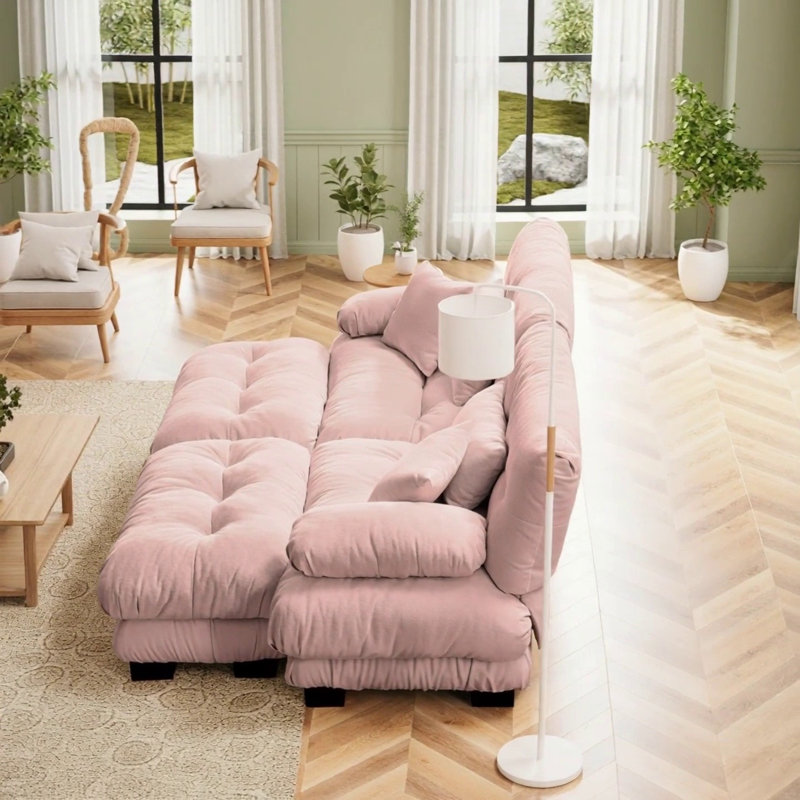 Canapé Cloud pour salon en tissu chenille avec coussins lombaires et coussins décoratifs, H 35,4 po x l 94,4 po x P 36 po, 2