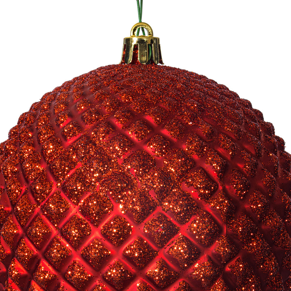 Durian Glitter Ball Ornament, Red, 4" H x 4" W x 4" D