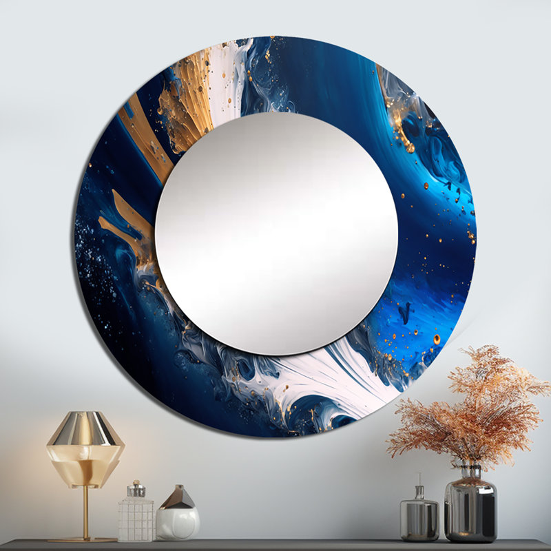 Stanna Ice Paint Splash III - grand miroir mural spirales abstraites, miroir décoratif rond moderne, impression d'art en métal