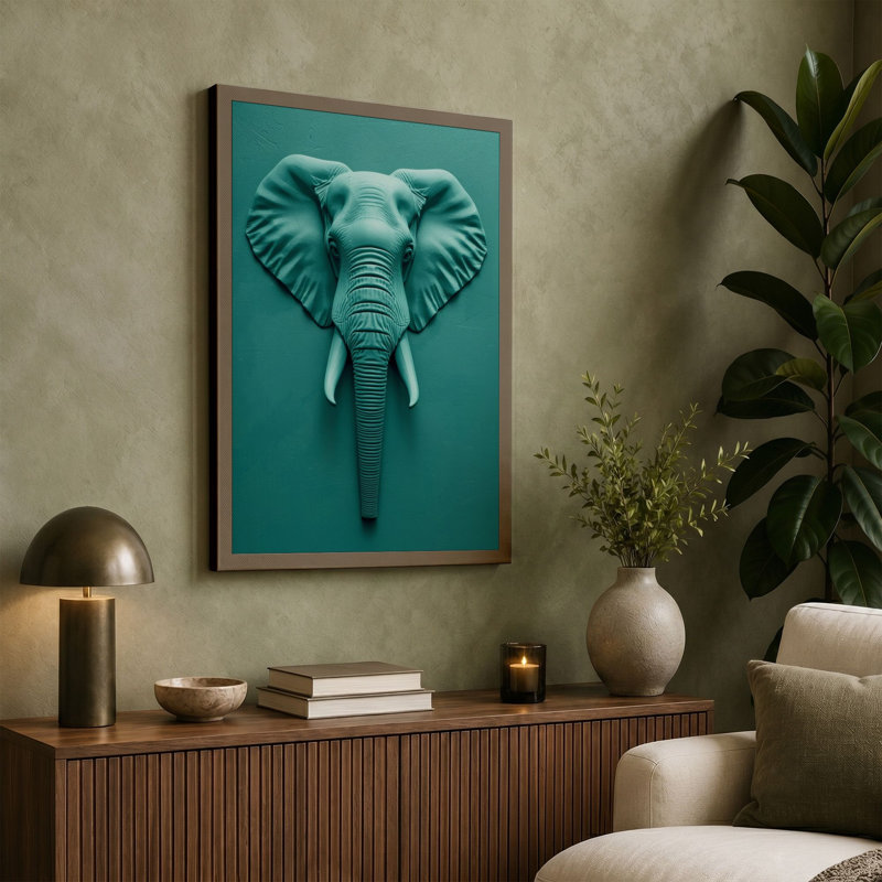 Elephant Head Sculpture Modern - Wrapped Canvas, 18x12 - 45.7 x 30.5 cm, Terracotta Border