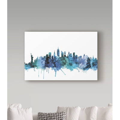 « new york city blue blue horizon », reproduction d’impression sur toile tendue