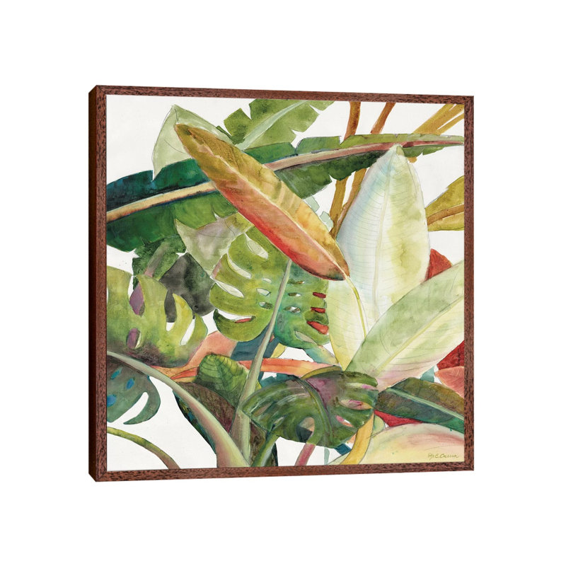 Tropical Lush Garden Square II by Marie Elaine Cusson - Painting on Canvas, Classic Wood Framed Canvas