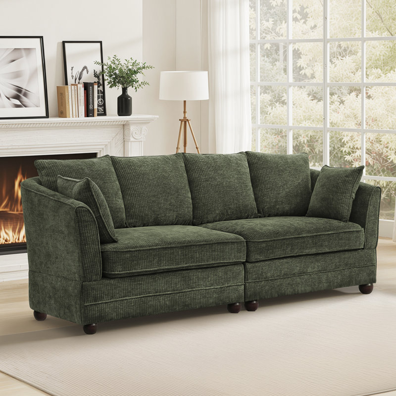 Ethan 82" Chenille Upholstered 3-Seater Sofa, Army-Green