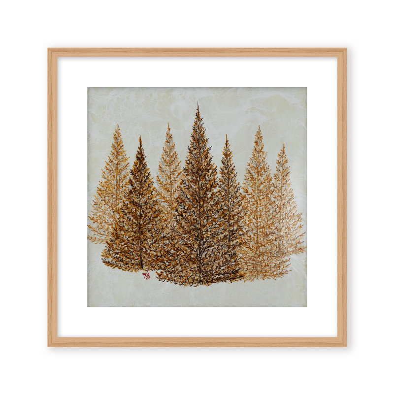 Nature Inspired "Gilded Pines" Canvas Wall Art By , 12" H x 12" W, Framed Matted Print, Black