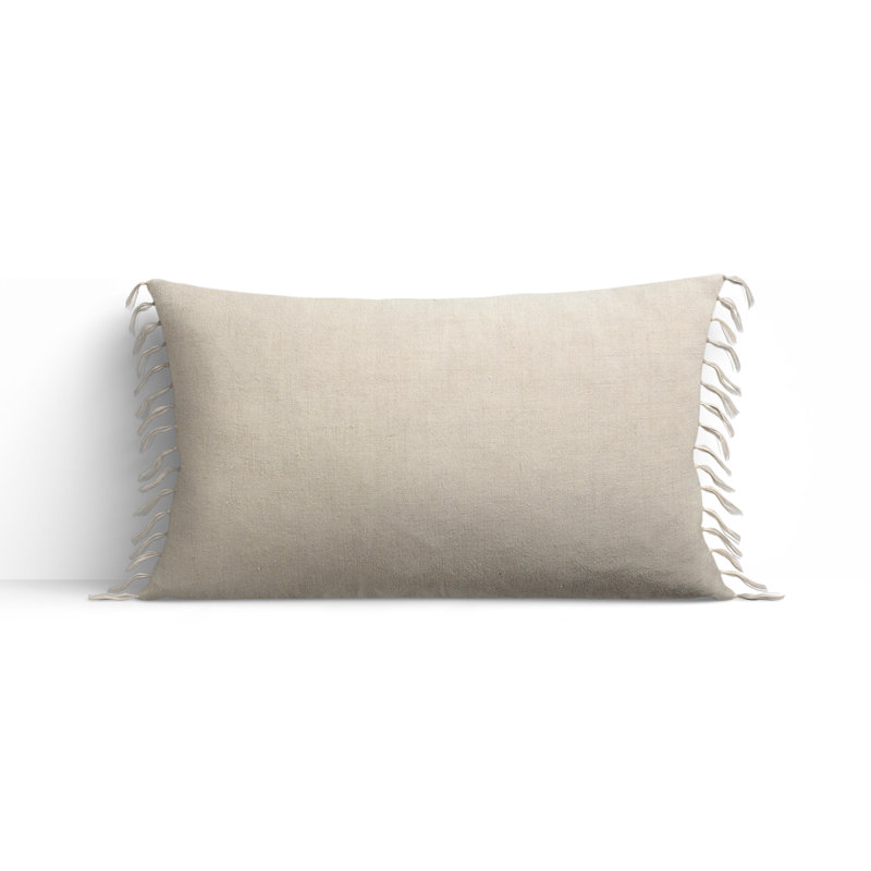Sharron Tassels Linen Reversible Throw Pillow, White, Polyester/Polyfill