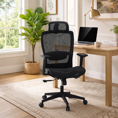 Chaise de bureau ergonomique, chaise de travail en filet réglable avec appui-tête et soutien lombaire