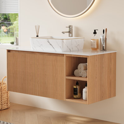 36" Modern Wood Bathroom Cabinet With White Ceramic Basin