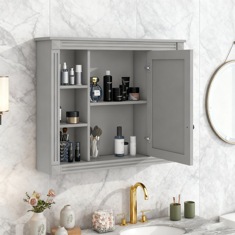 Armoire à pharmacie murale 35 po x 28 po - Armoire à pharmacie moderne avec 6 tablettes ouvertes (rangement dissimulé, meuble-lavabo non inclus)