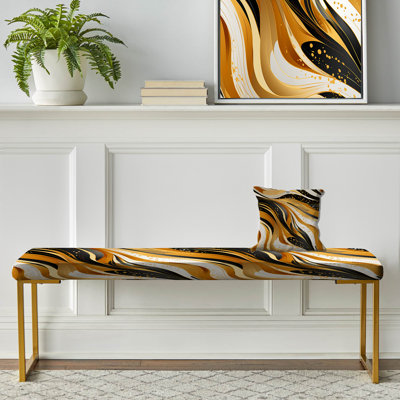 Marble Upholstered Gold Bench