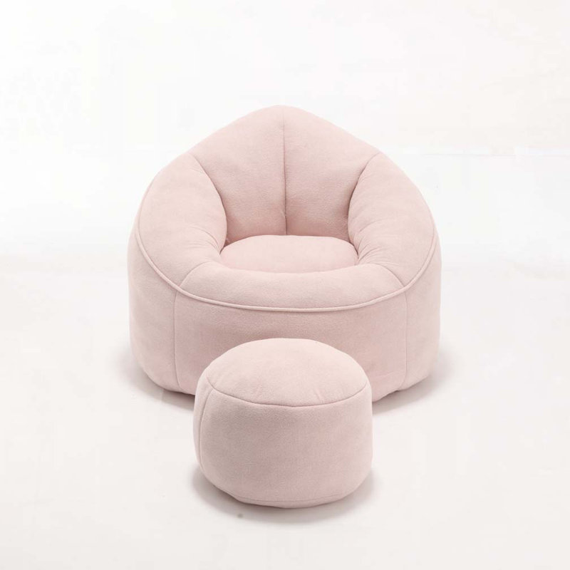 Fauteuil à billes rembourré avec repose-pieds, Rose