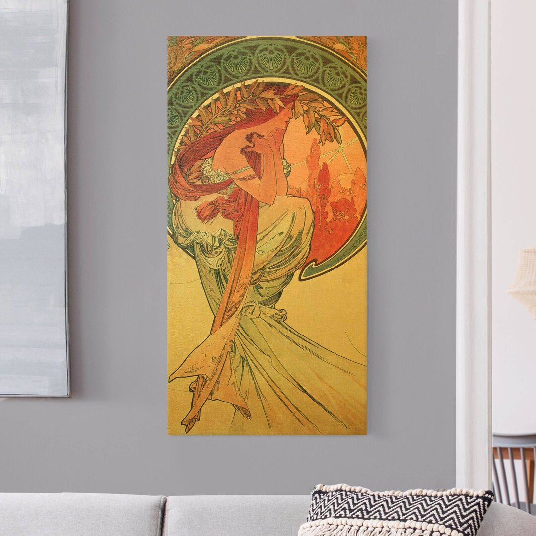 Leinwandbild Gold Vier Künste - Die Poesie von Alfons Mucha