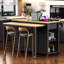Îlot de cuisine de 47 po avec table de salle à manger extensible, table de cuisine en placage de bois d'hévéa avec support de rangement interne, prise de courant, îlot de cuisine avec rangement 2 tiroirs et 2 armoires, noir-1419268114