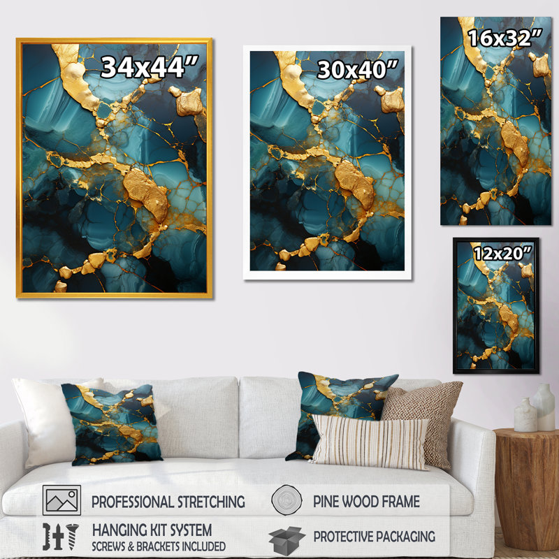 Or et vert topaze agate granit II - impression d'art abstrait mural, Cadre flottant noir, 60" H x 28" W