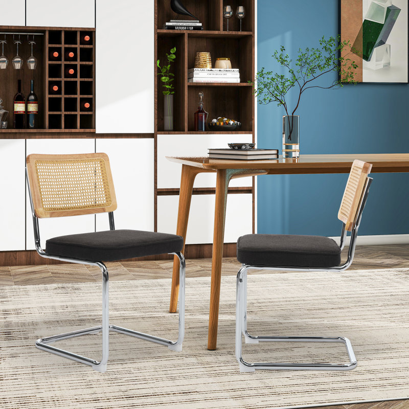 Chaise d'appoint rembourrée en rotin à dossier (ensemble de 2), Noir