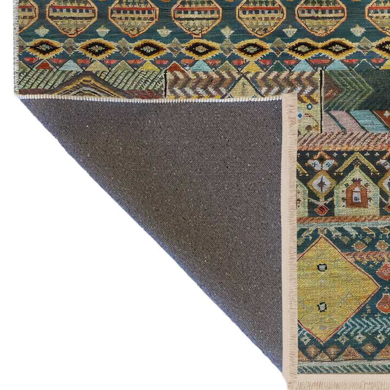 Tapis décoratif moderne multicolore à motifs mixtes, Tapis de couloir 3 pi 9,81 po x 6 pi 6,74 po