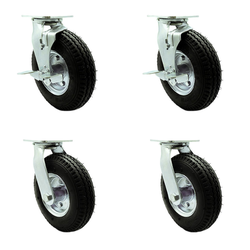 4-Piece Pneumatic Rubber Caster Set