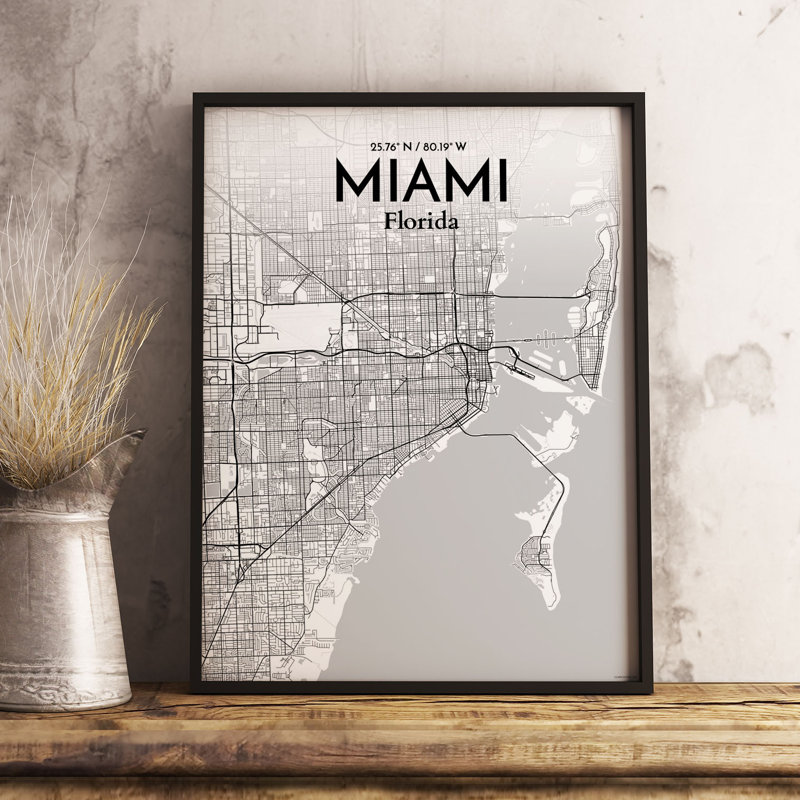 «Miami City Map», reproduction d'impression sur affiche, H 20 po x l 16 po x P 0,05 po