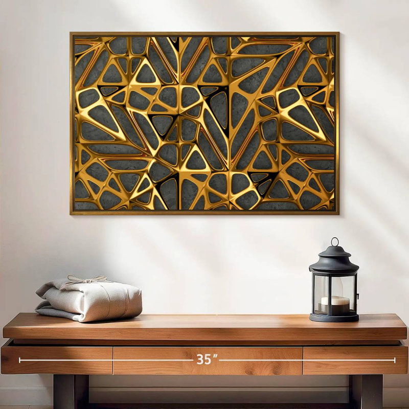 Gold Metal Lattice, 25" X 17", Floating Frame Gold