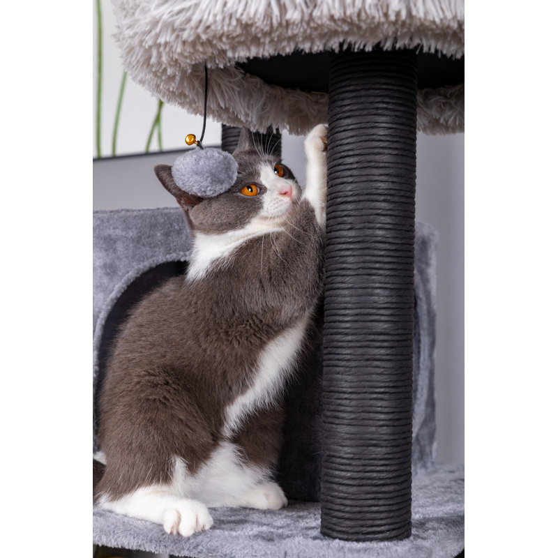 63'' Gray Faux Fur and Sisal 7-Level Cat Tree Tower