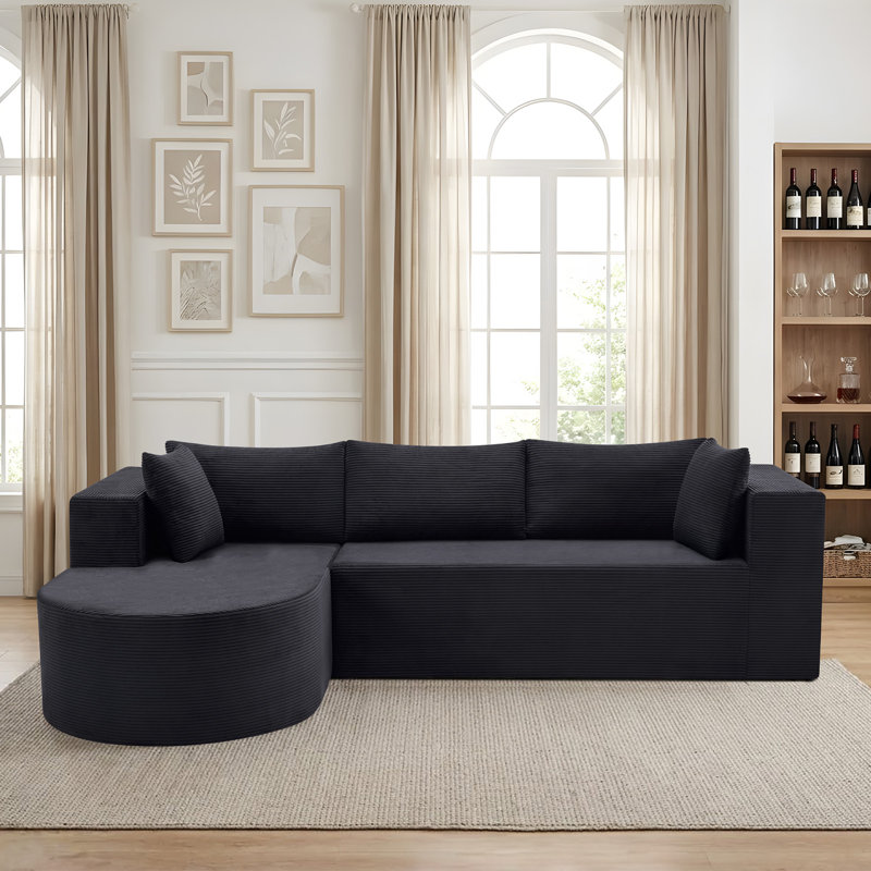 Canapé désossé, canapé modulaire en velours côtelé de 105 po à assise profonde, canapé 3 places désossé, aucun assemblage requis