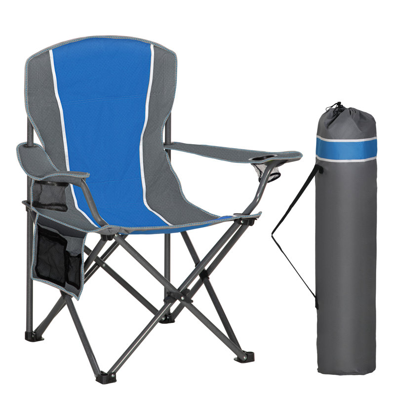 Chaise de camping pliante en X surdimensionnée avec dossier rembourré Clarena, Bleu / Gris, Ensemble de 2