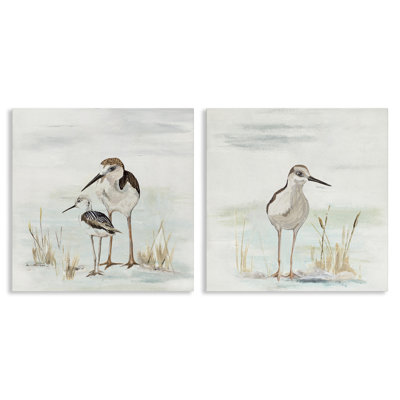 «Sandpipers parmi les graminées de plage», ensemble de 2 toiles murales par Patricia Pinto