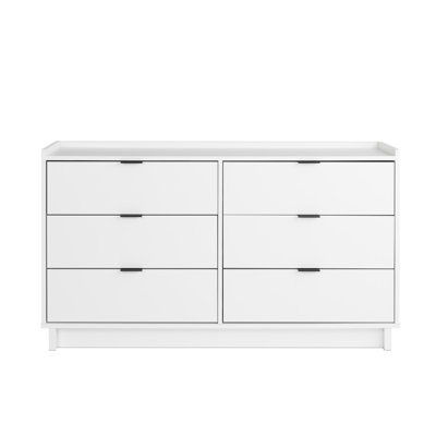 Commode double à 6 tiroirs de 52,5 po de largeur pour la chambre à coucher, commode, mobilier de chambre à coucher moderne Chaunta, P 16 po x l 52,5 po x H 29,5 po, blanc