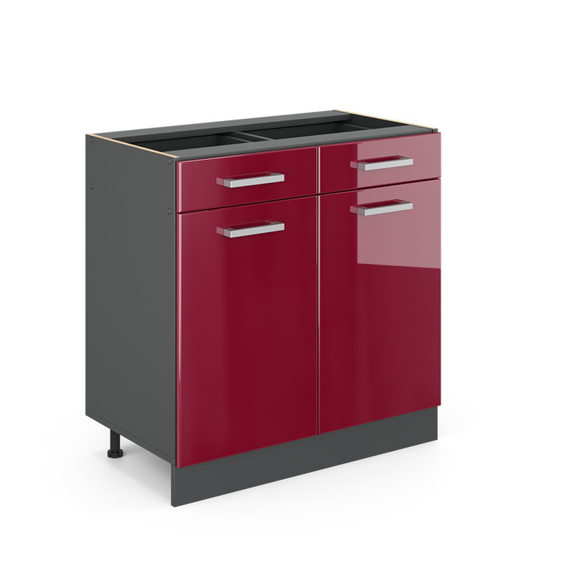 82Cm H x 80Cm W x 46Cm D Oak Base Unit Cabinet, Bordeaux/Grey