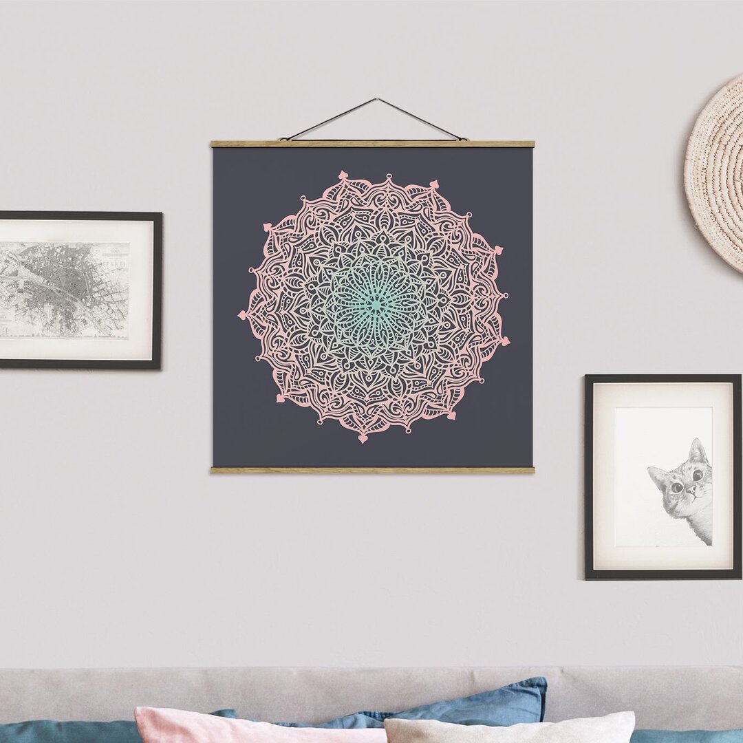 Stoffbild Mandala Ornament in Rose und Blau