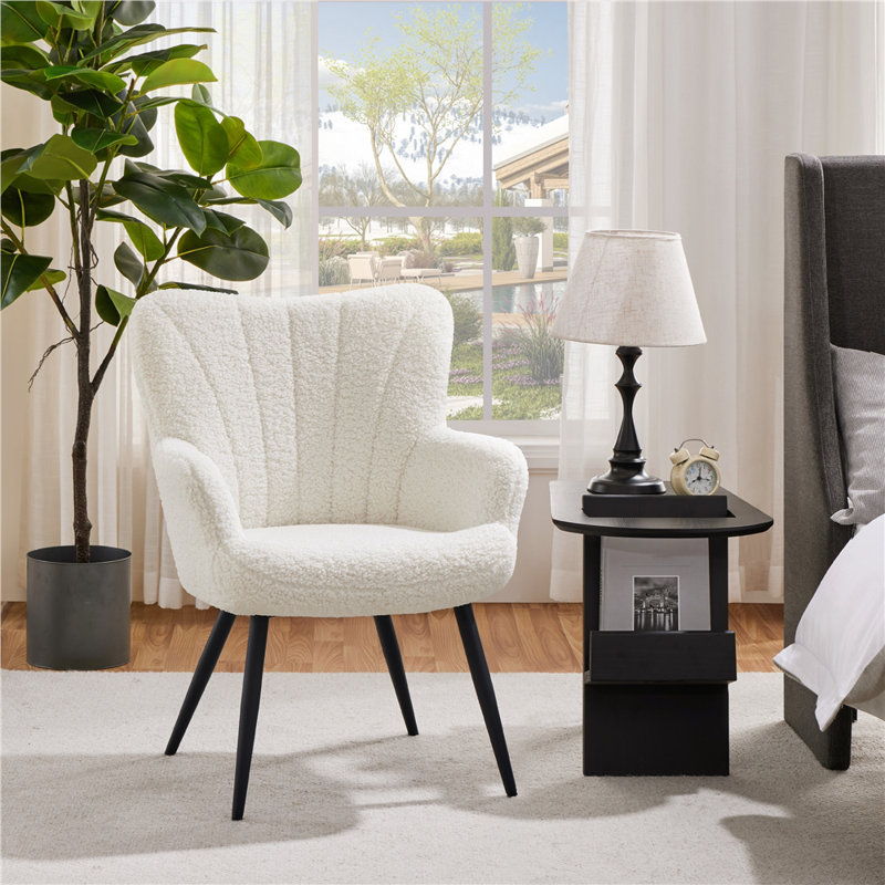 Bakhyt 25" Wide Upholstered Curved Back Armchair, Black, Ivory Boucle