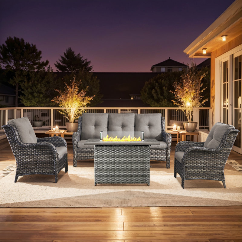 Carolina 5 - Person Sofa Seating Group With Fire Pit And Cushions, Gray/Gray